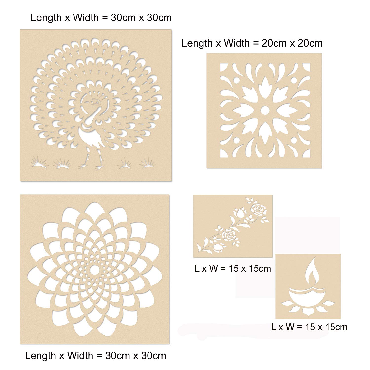 Combo of Rangoli Stencils for Diwali Floor Decoration Items with 6 Colors (Set of 5)