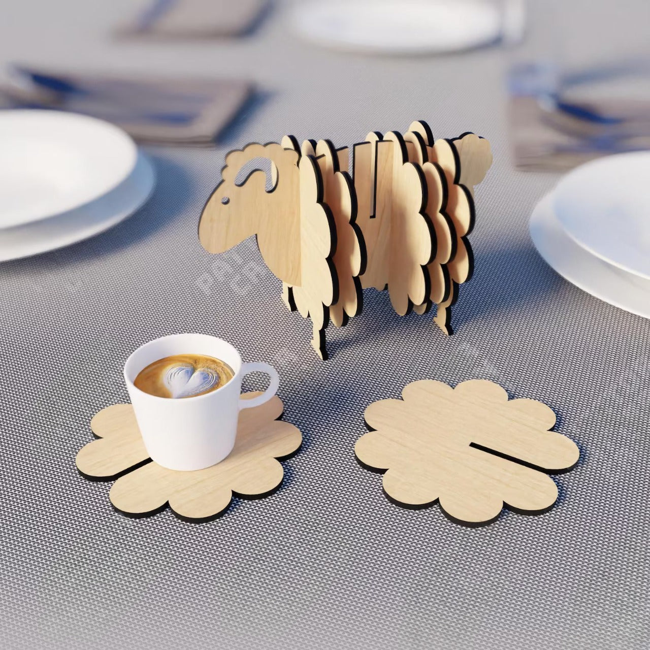 Stylish Sheep Design Coaster - Wooden Coaster Set of 5