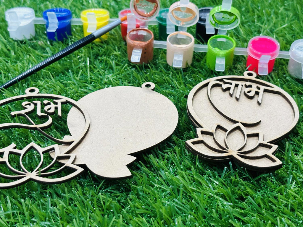 Wooden DIY Hanging Diwali Decoration Ornaments Set of 5 With Free Colors