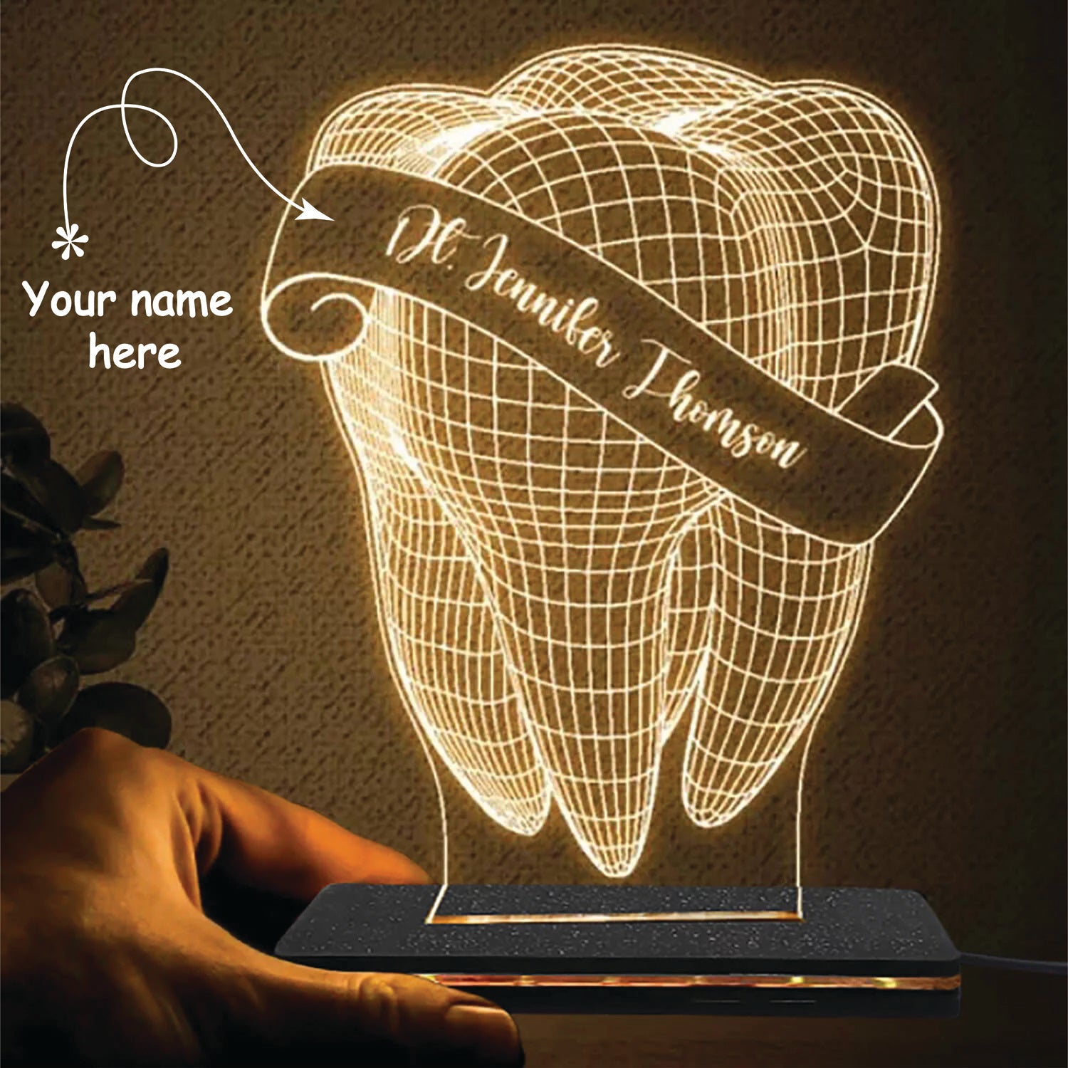 Personalized Gift For Dentist - LED Name Illusion Lamp With Stand