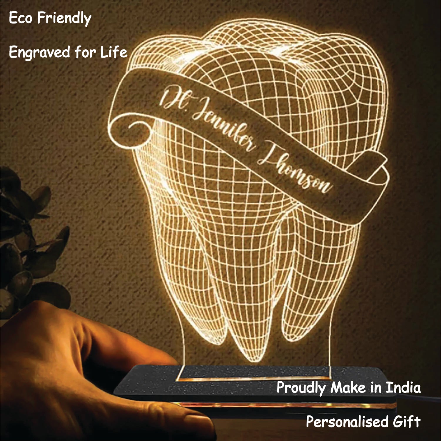 Personalized Gift For Dentist - LED Name Illusion Lamp With Stand
