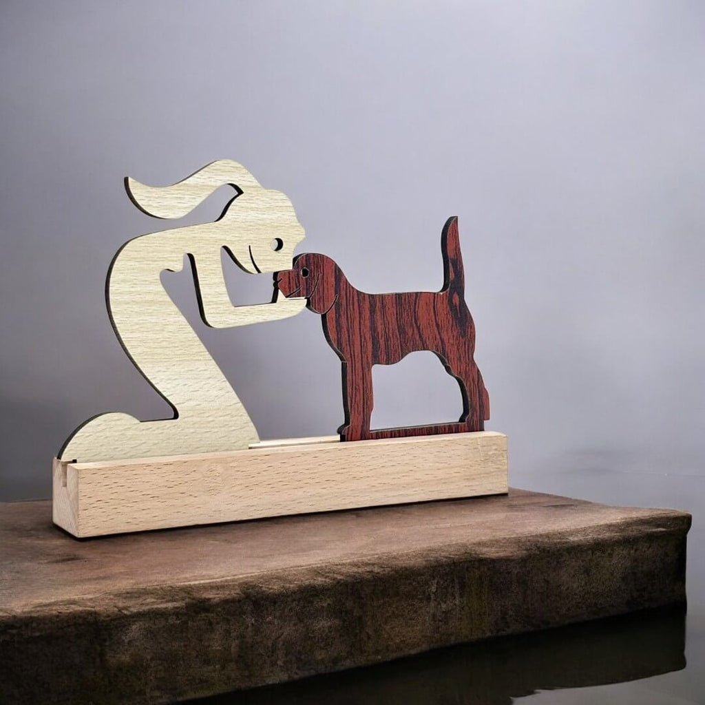 Girl with Puppy Premium Wooden Sculpture For Pet Lover