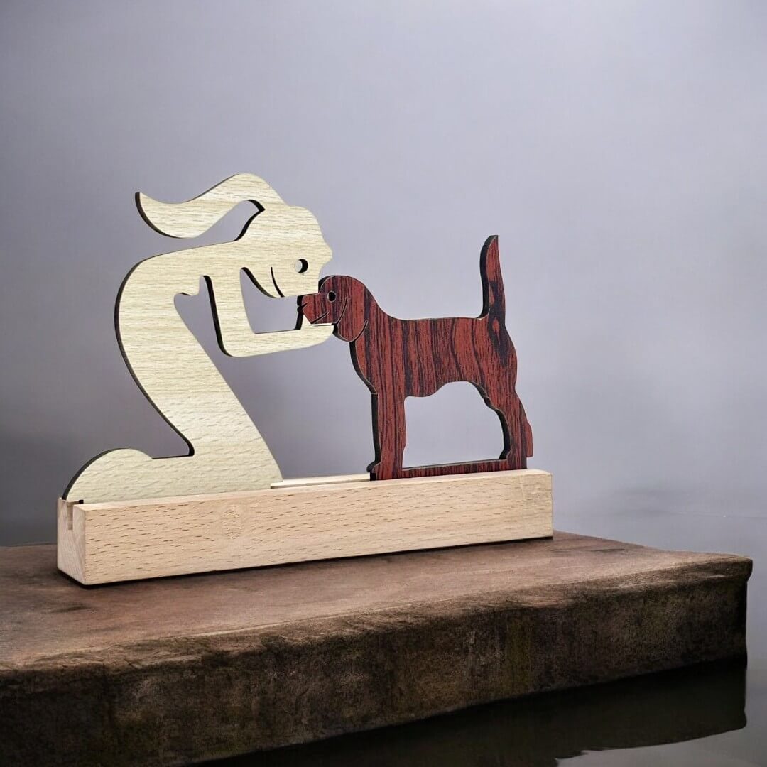 Girl with Puppy Premium Wooden Sculpture For Pet Lover