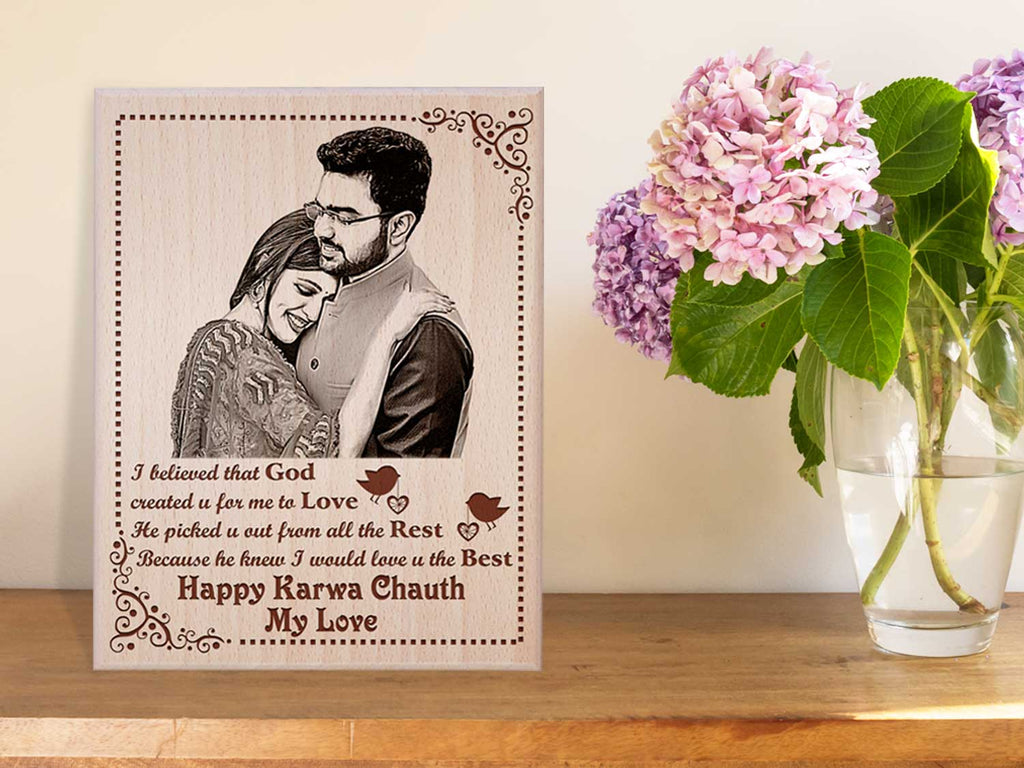 Custom Engraved Photo Frame Karwachauth Gift For Beautiful Wife