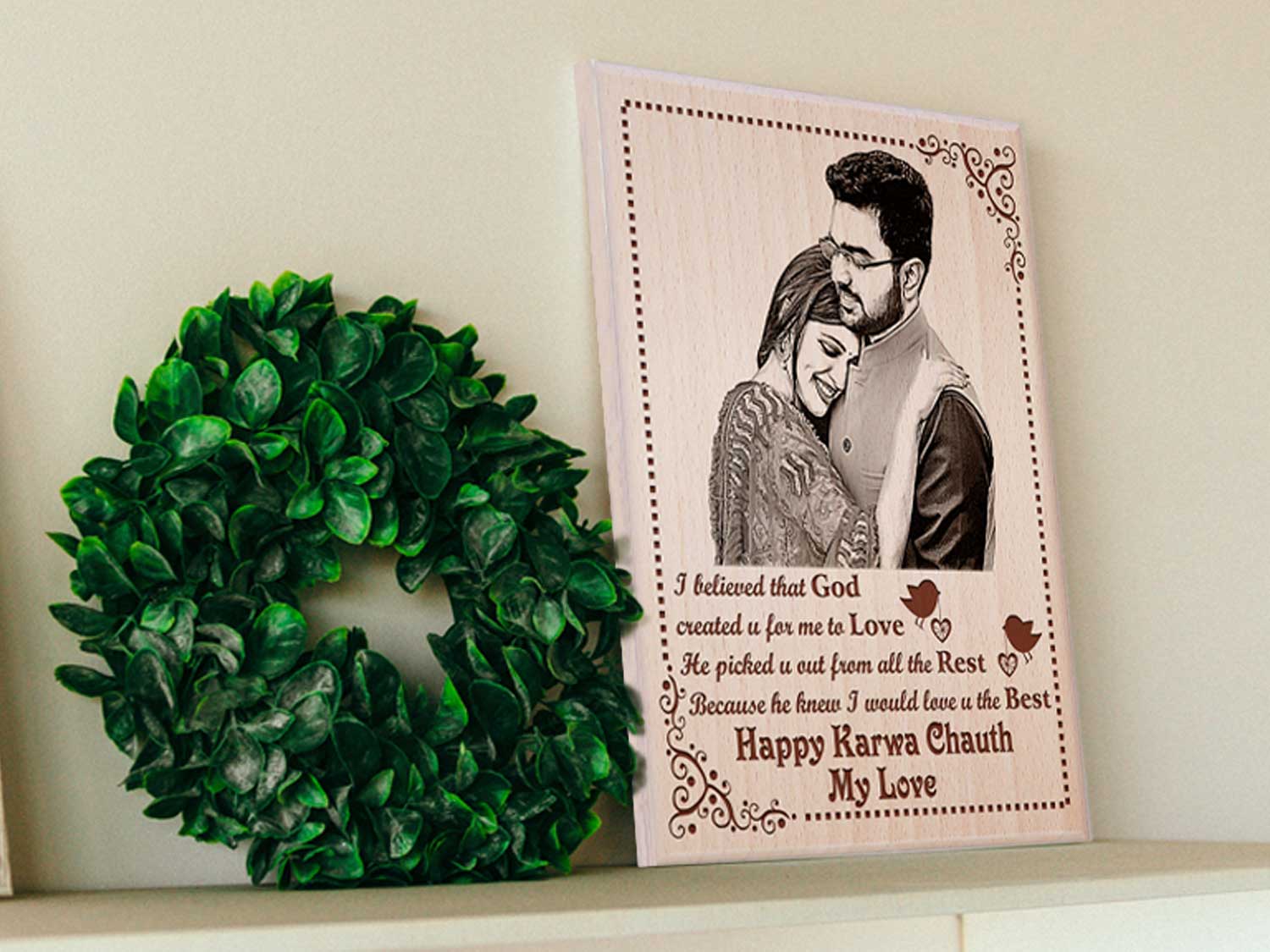 Custom Engraved Photo Frame Karwachauth Gift For Beautiful Wife