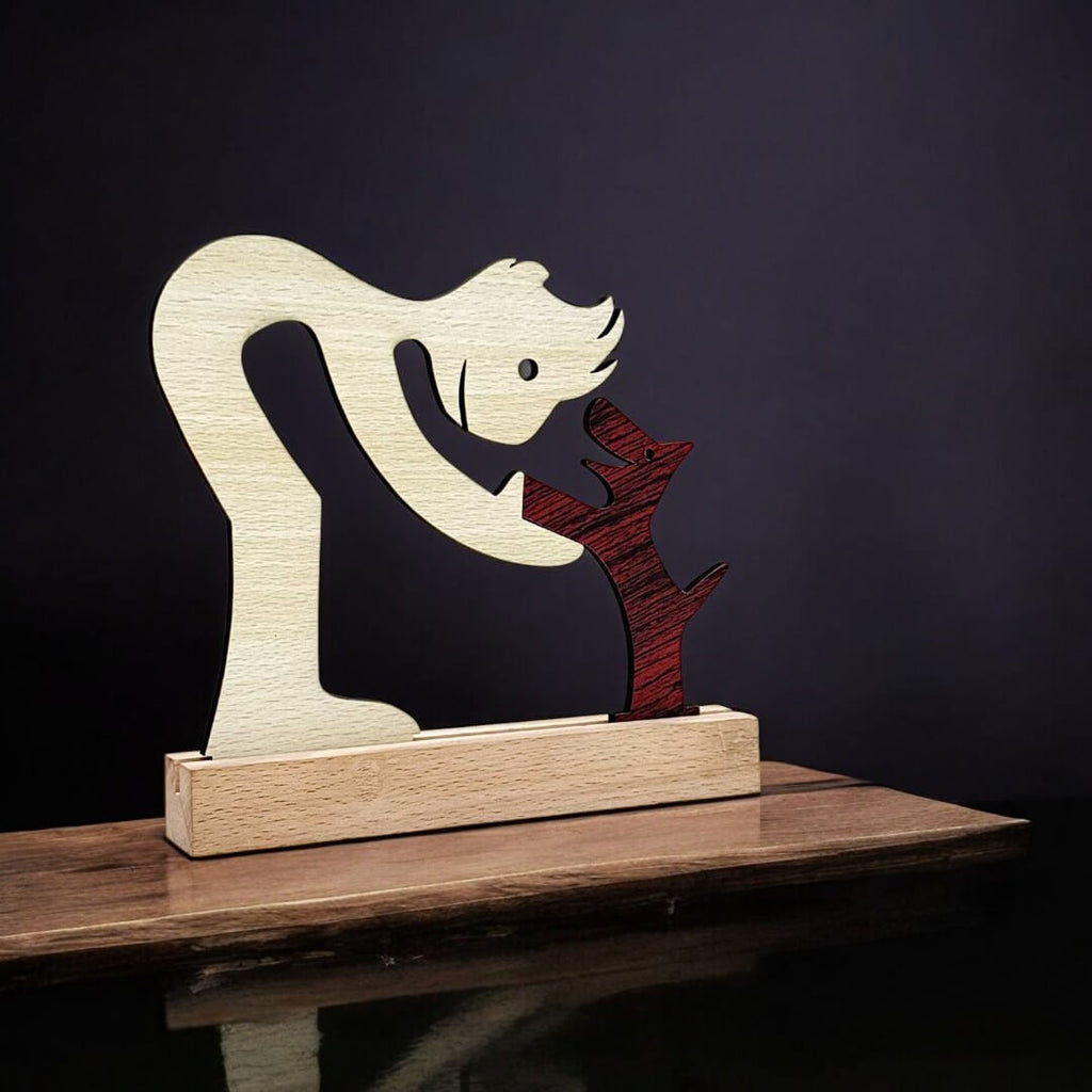 Boy with Puppy Premium Wooden Sculpture For Pet Lover