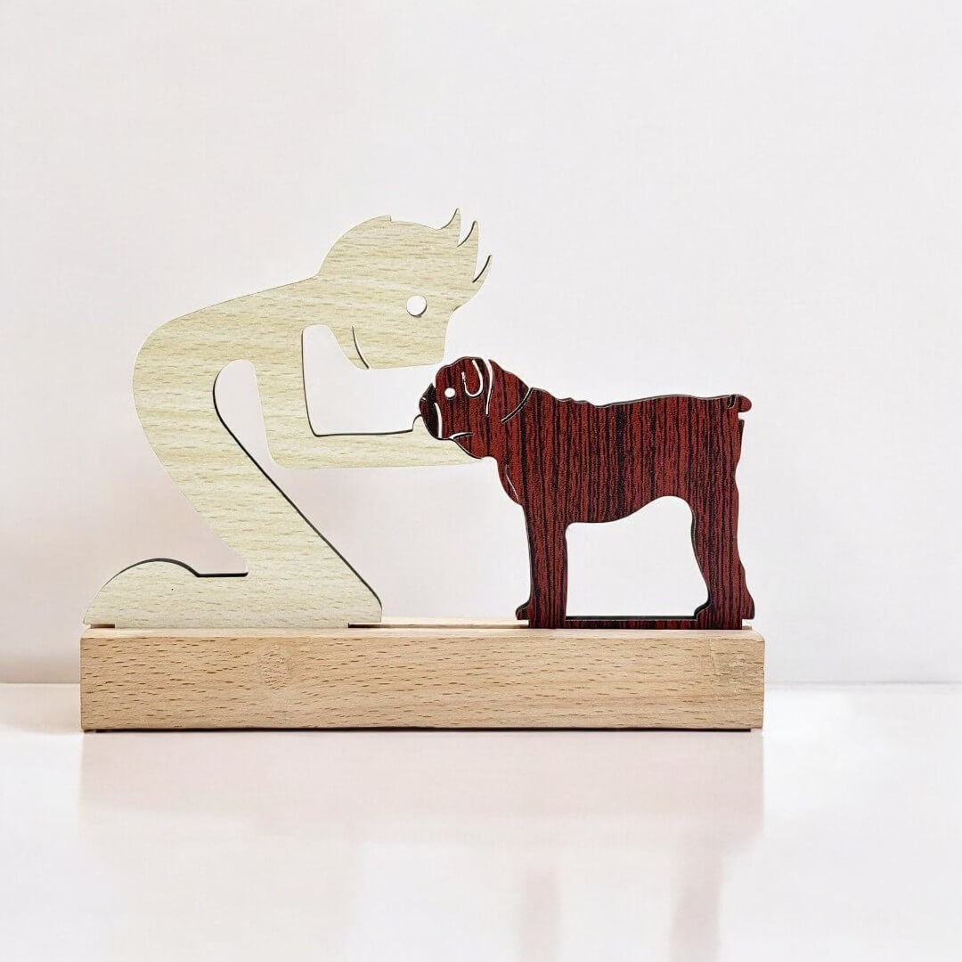 Boy with Puppy Premium Wooden Sculpture For Pet Lover