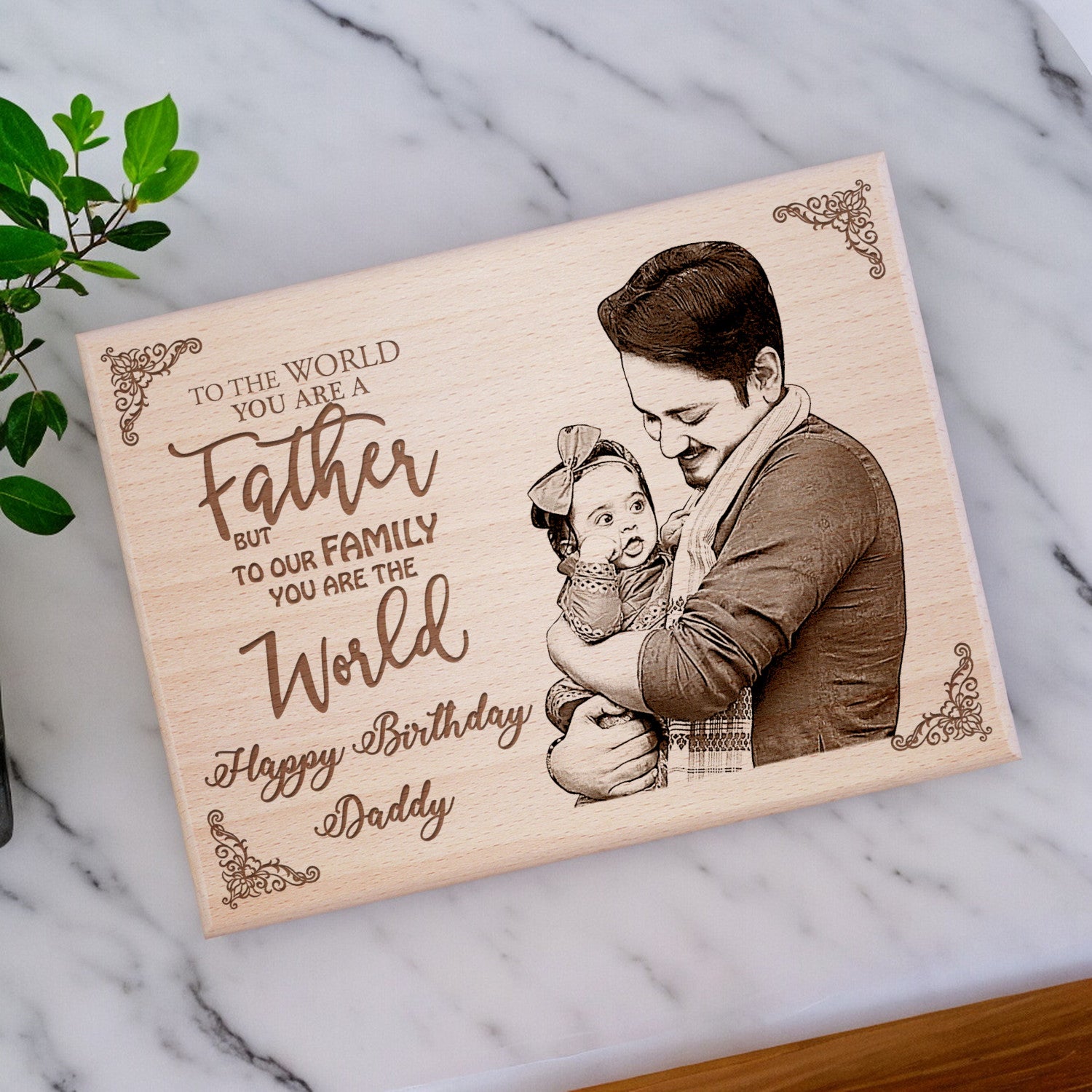 Personalized Happy Birthday Daddy Wooden Engraved Photo Frame (12x9 Inches)