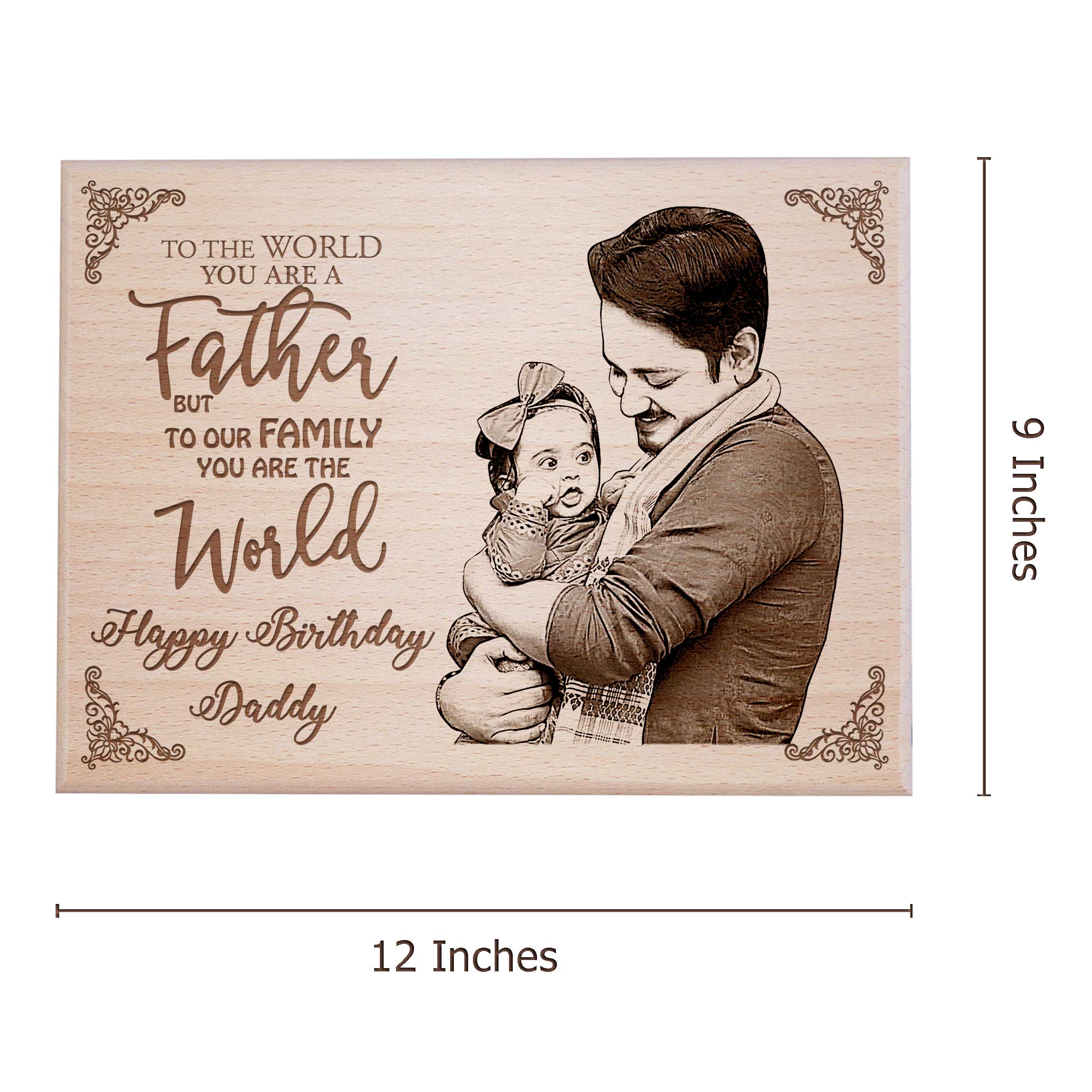 Personalized Happy Birthday Daddy Wooden Engraved Photo Frame (12x9 Inches)