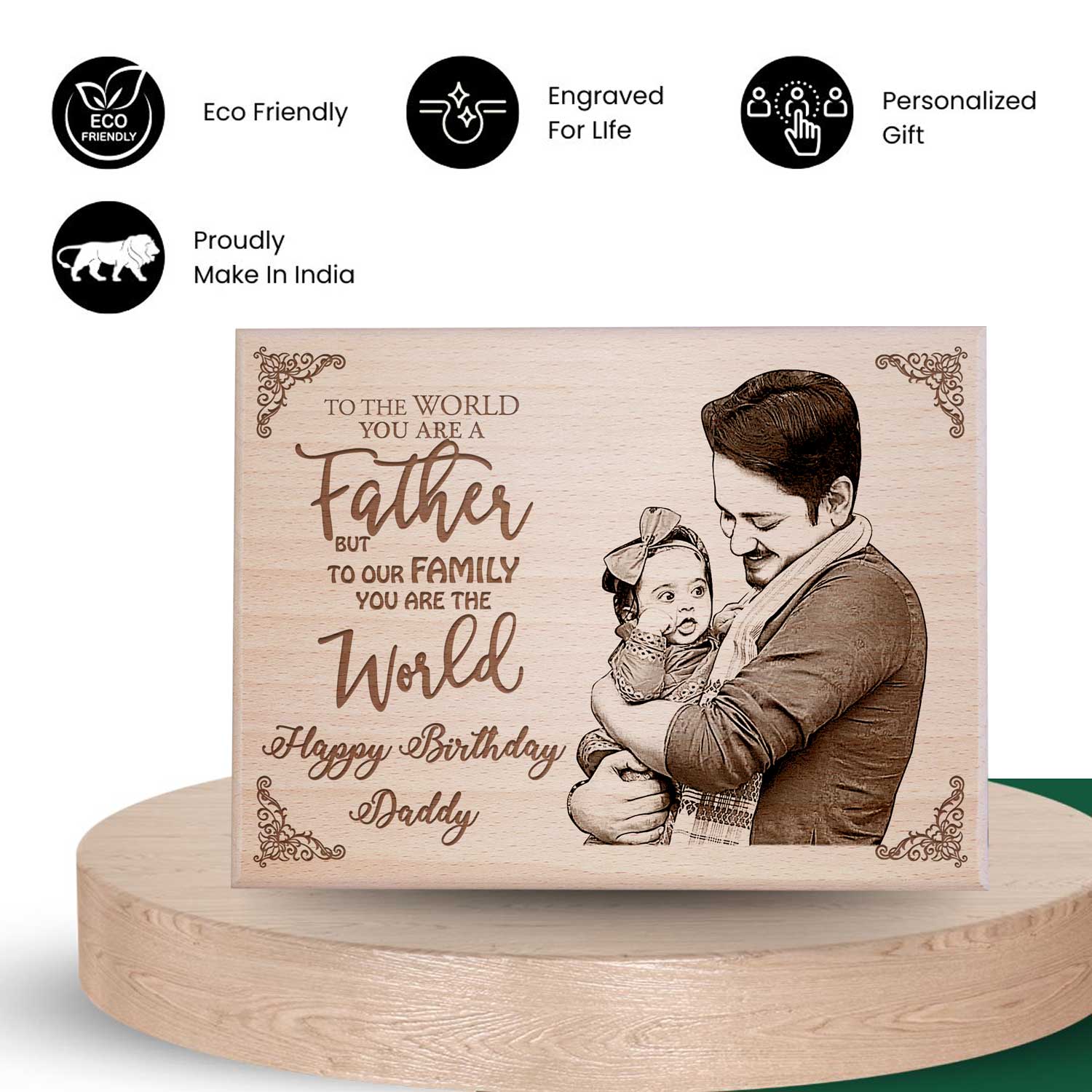 Personalized Happy Birthday Daddy Wooden Engraved Photo Frame (12x9 Inches)