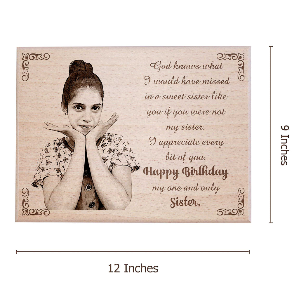 Personalized Engraved Wooden Photo Frame for Sister on her Birthday