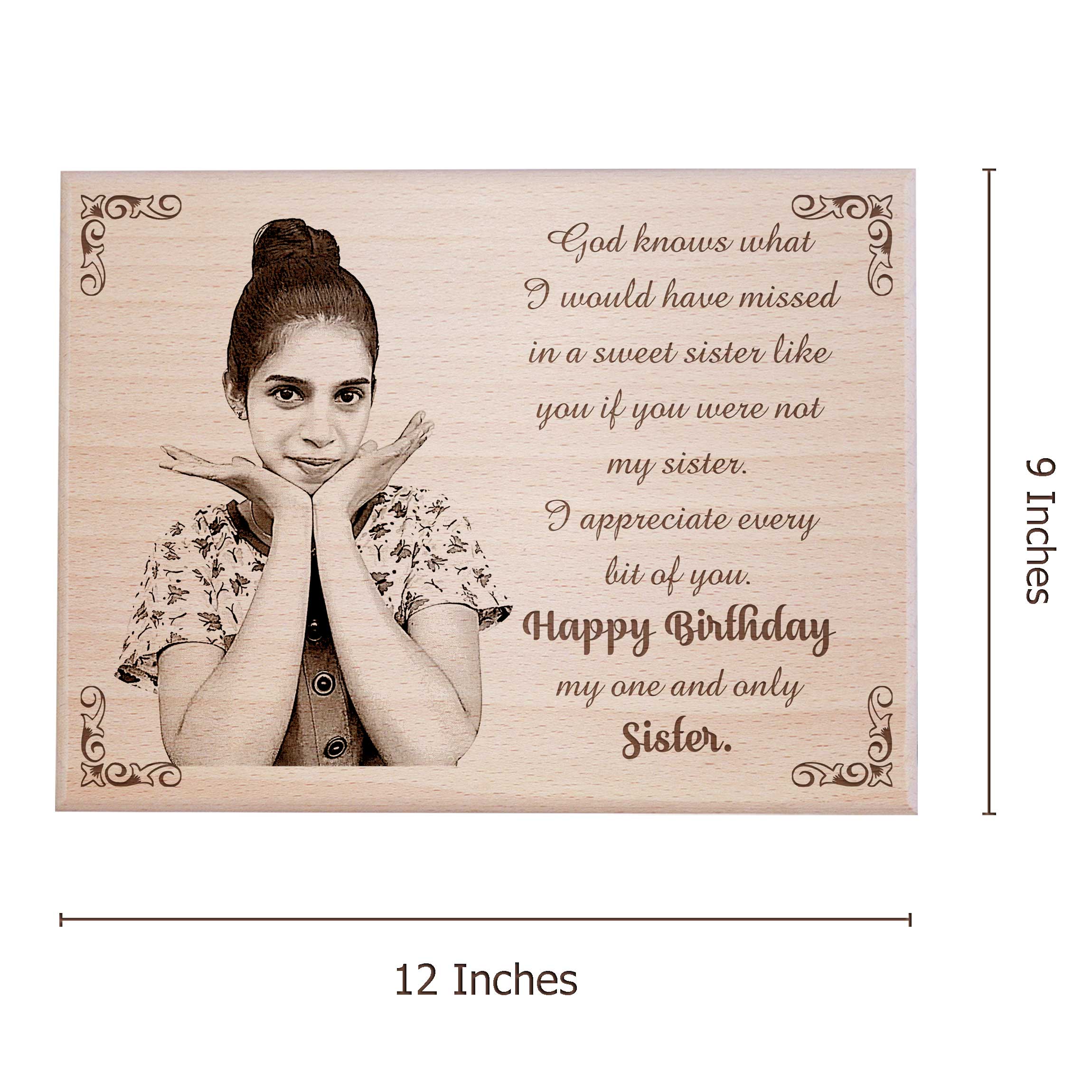 Personalized Engraved Wooden Photo Frame for Sister on her Birthday