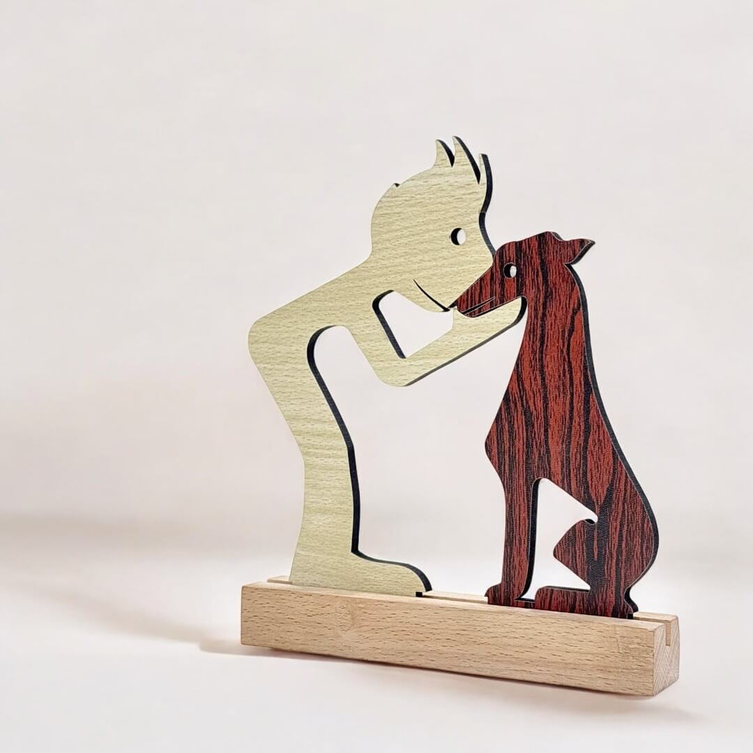 Boy with Puppy Premium Wooden Sculpture For Pet Lover