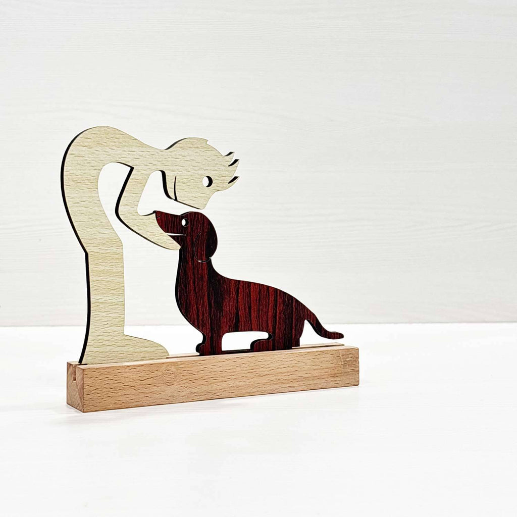 Boy with Puppy Premium Wooden Sculpture For Pet Lover