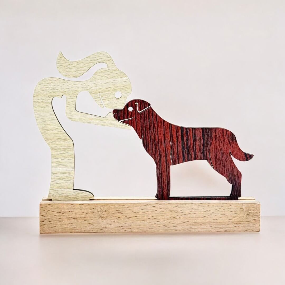 Girl with Puppy Premium Wooden Sculpture For Pet Lover
