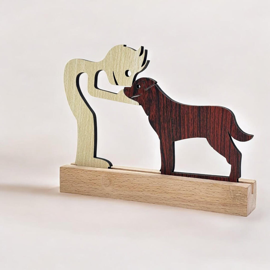Boy with Puppy Premium Wooden Sculpture For Pet Lover
