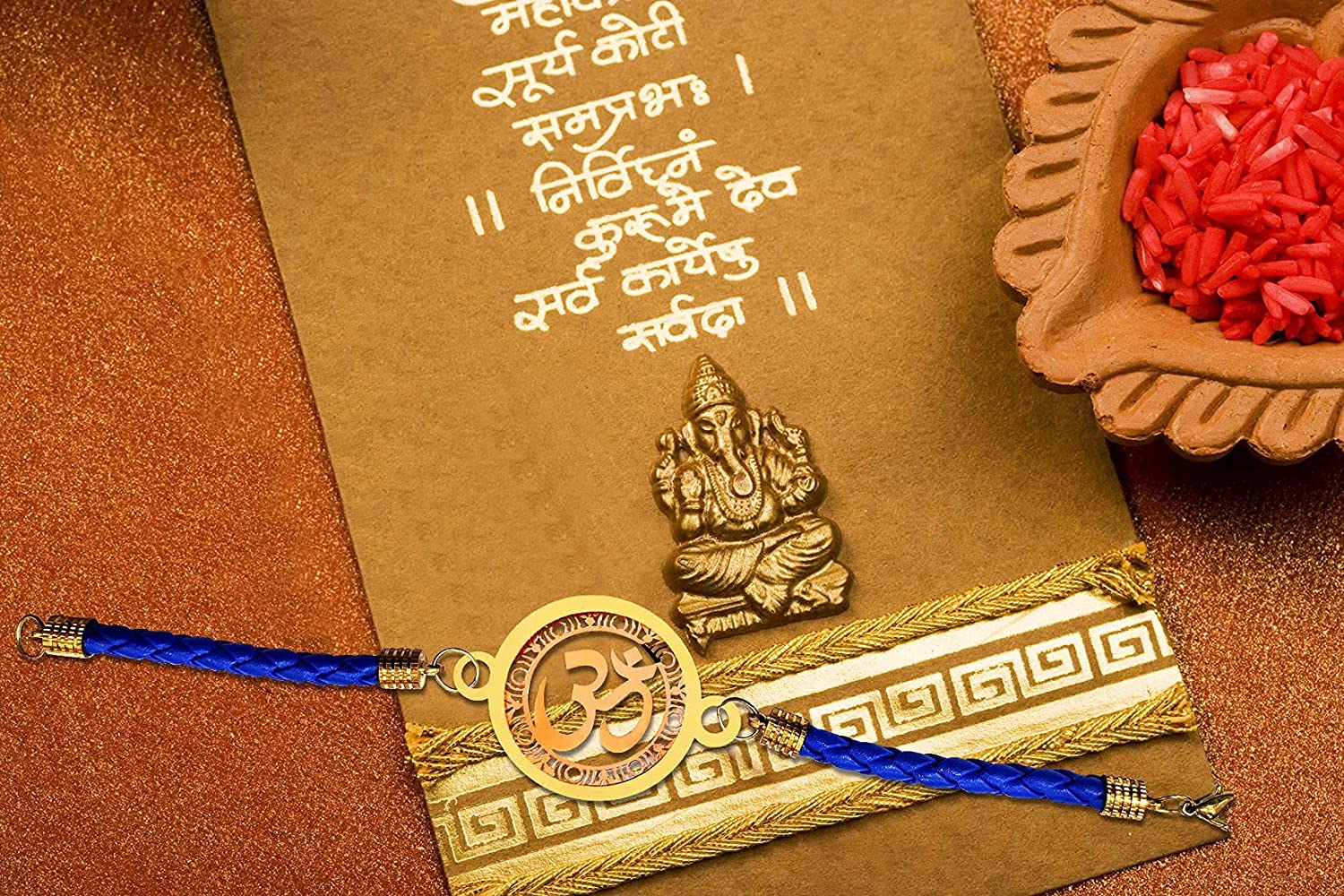 Rakshabandhan Combo of Personalized Wallet and Gold Plated OM Incredible Rakhi with Roli Chawal for Men (Wood, Brown)