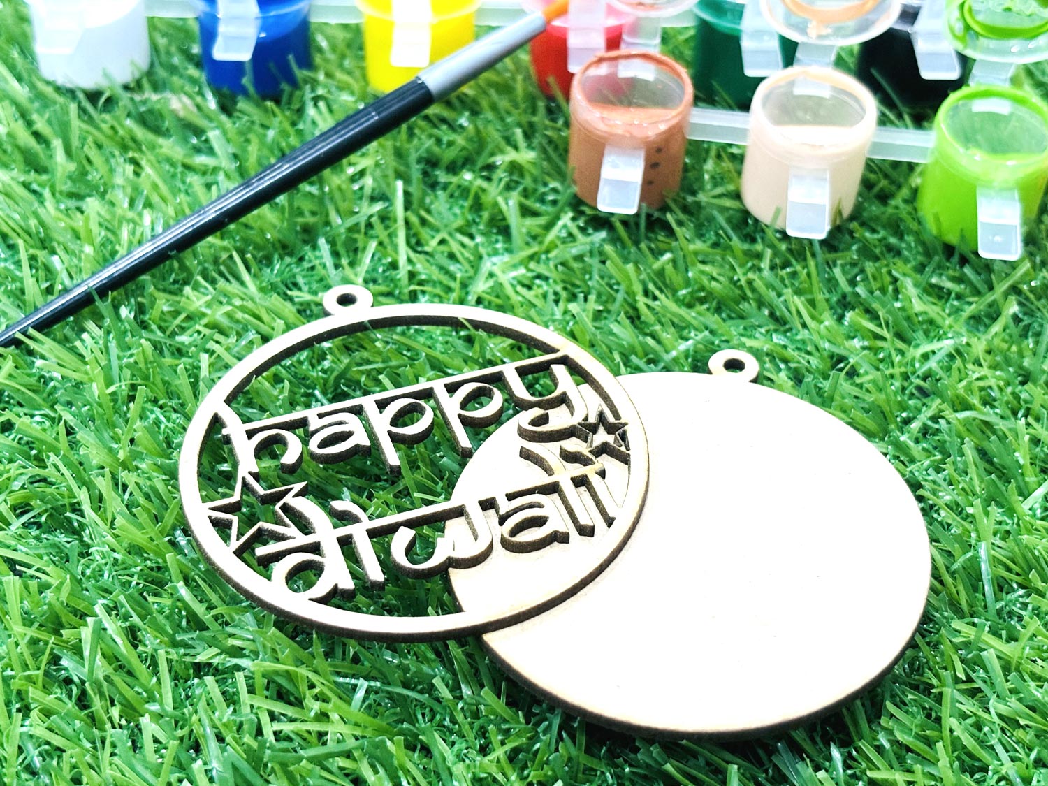 Wooden DIY Hanging Diwali Decoration Ornaments Set of 5 With Free Colors