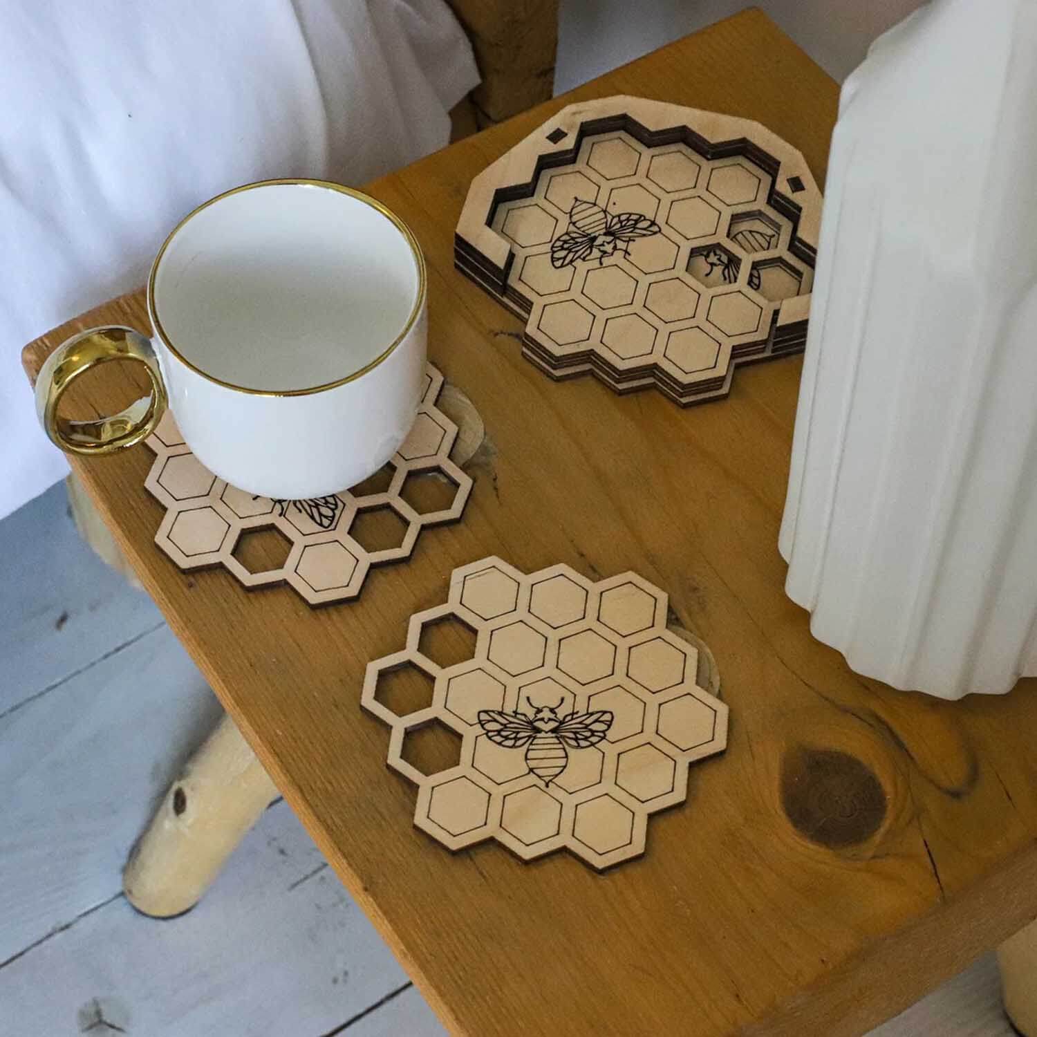 Premium HoneyBee Design Coasters for Tea, Coffee & Cold Drinks Set of 4