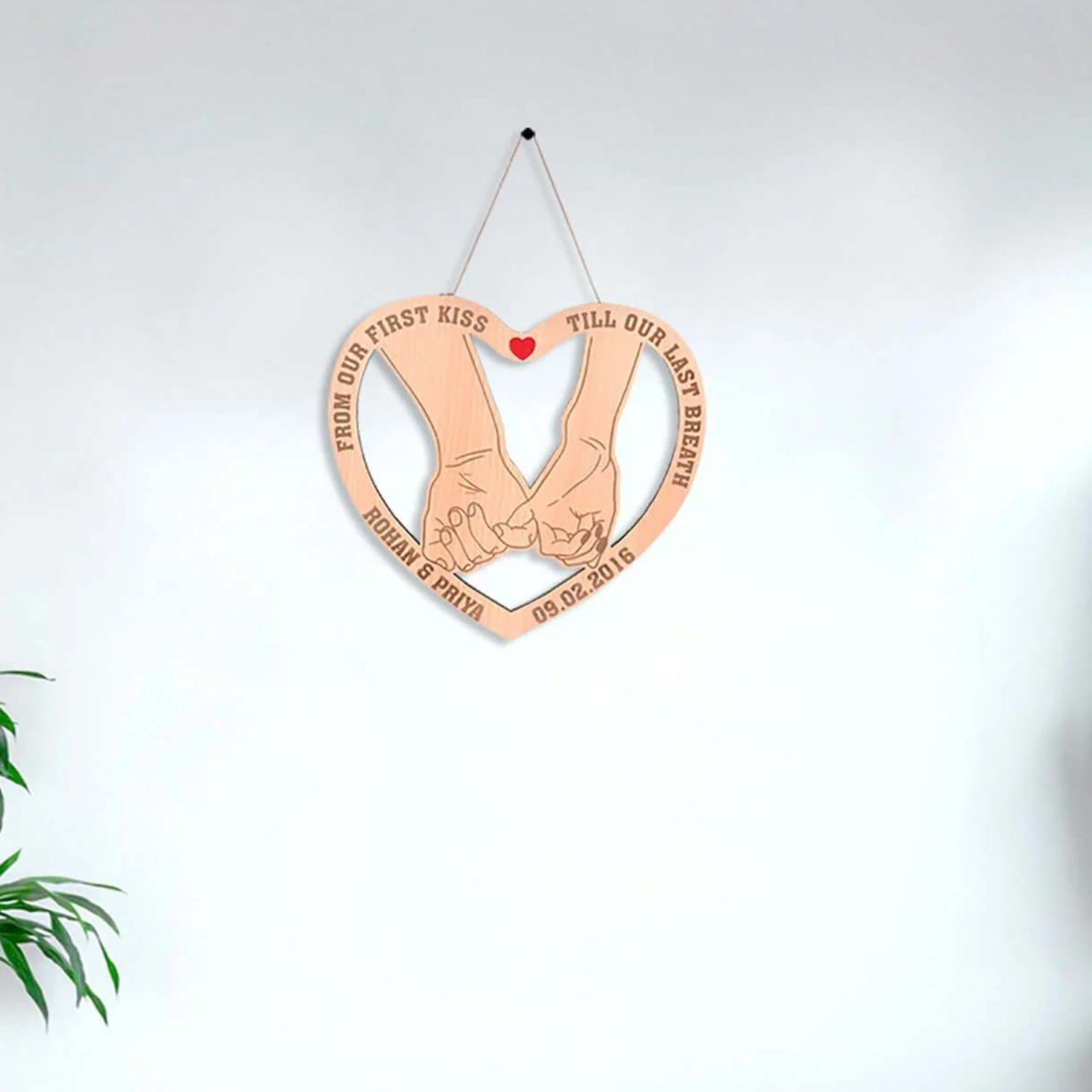Personalized Wooden Engraved Heart Shape Sign For Wedding Couple