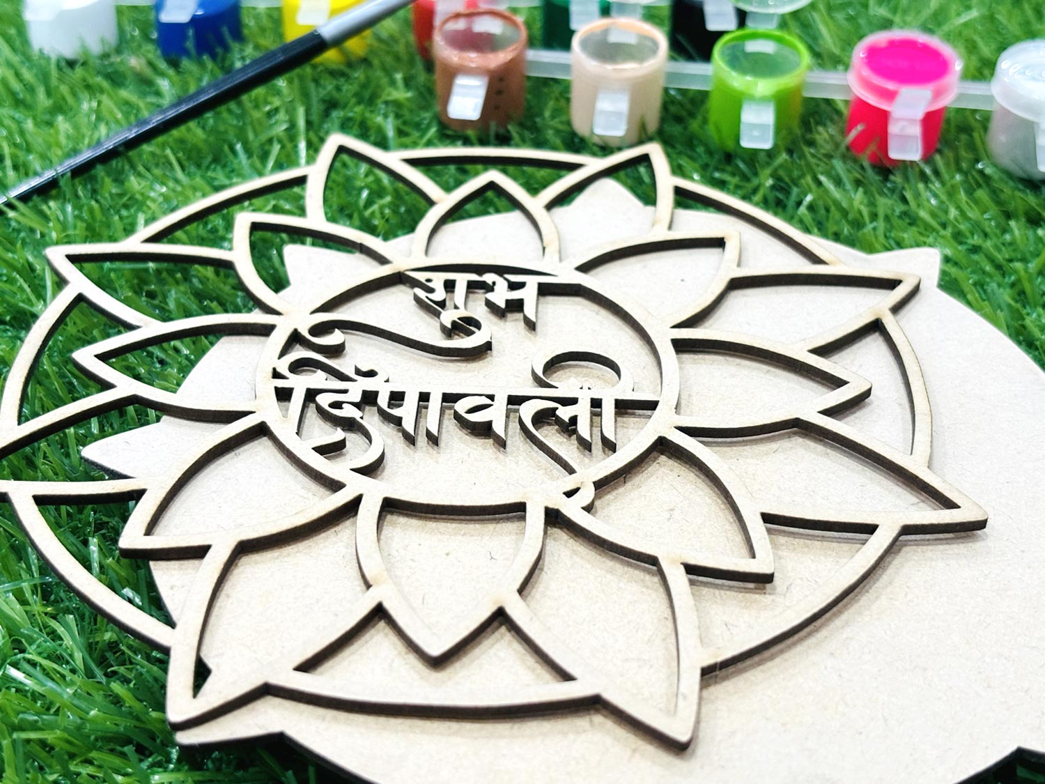 Wooden DIY Hanging Diwali Decoration Ornaments Set of 5 With Free Colors