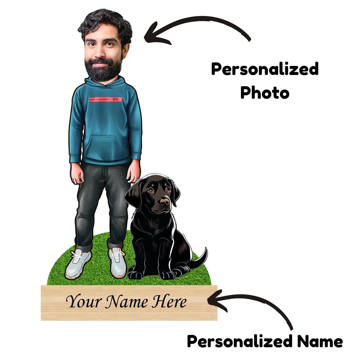 Personalized Pet Caricature for Black Labrador Pet Lover