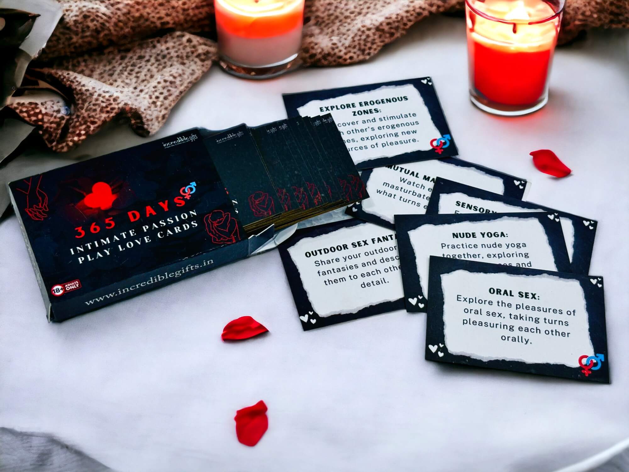 365 Days Intimate Passion Play Love Cards For Couple with Candle