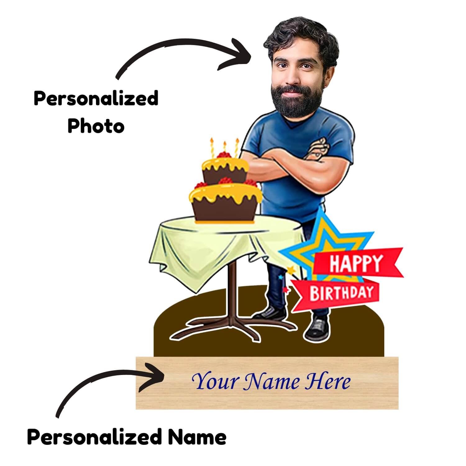 Personalized Caricature Happy Birthday Gift for Man with Custom Name
