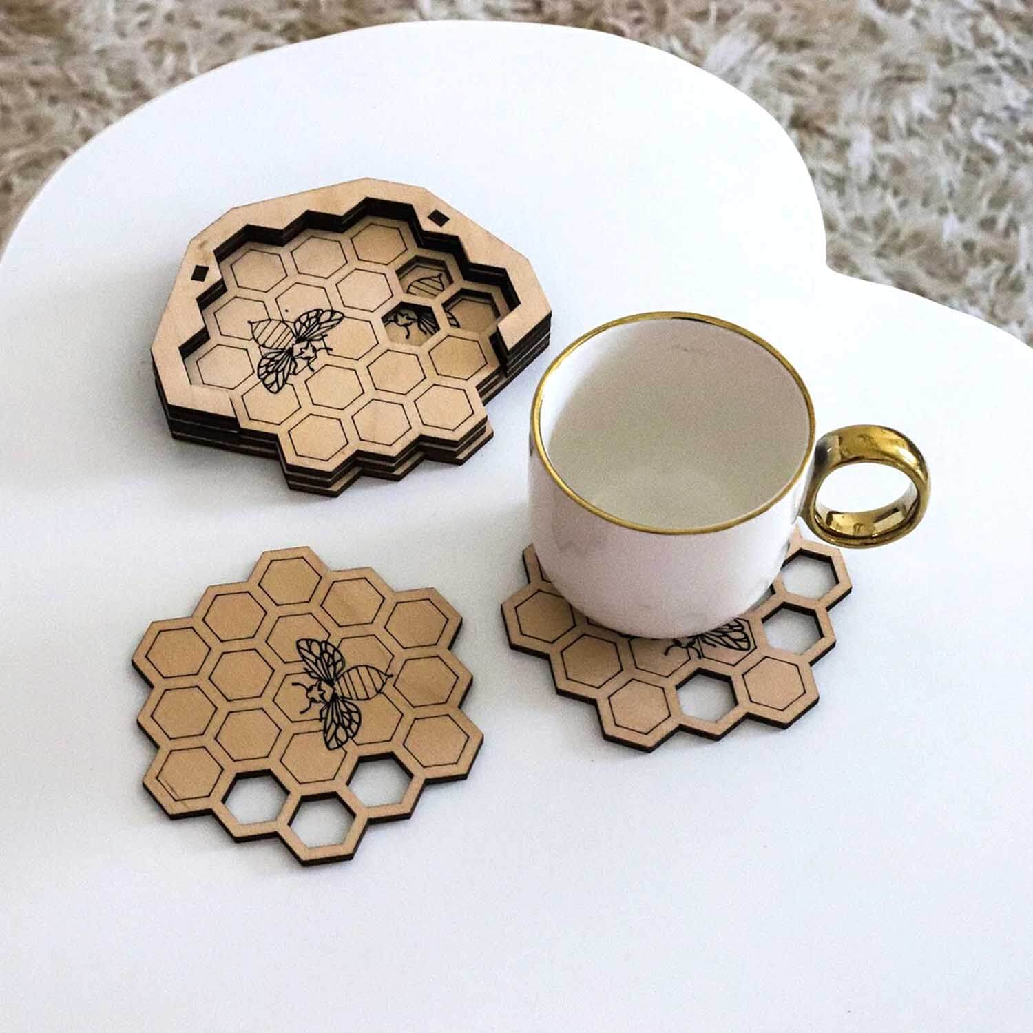 Premium HoneyBee Design Coasters for Tea, Coffee & Cold Drinks Set of 4
