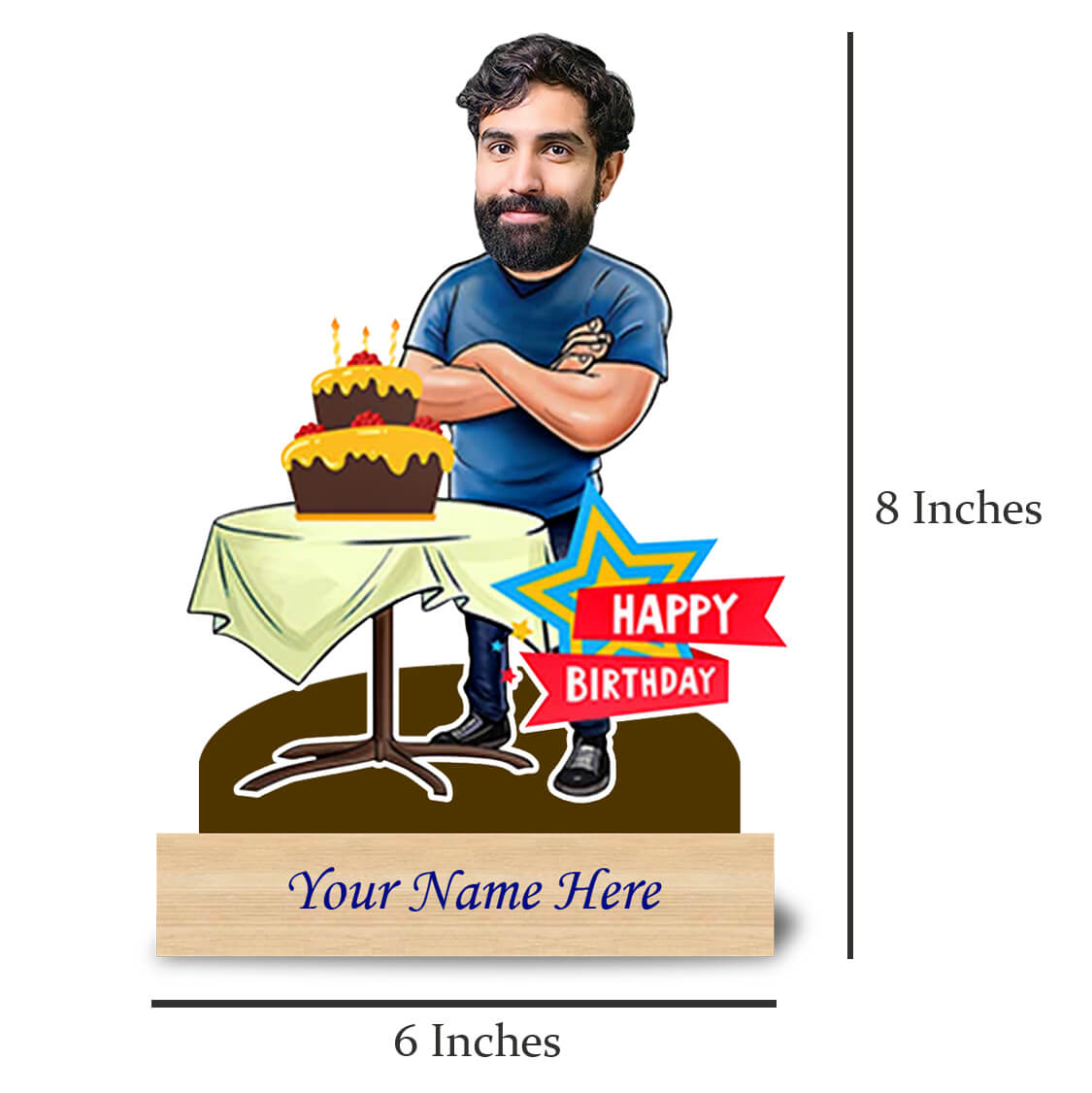 Personalized Caricature Happy Birthday Gift for Man with Custom Name
