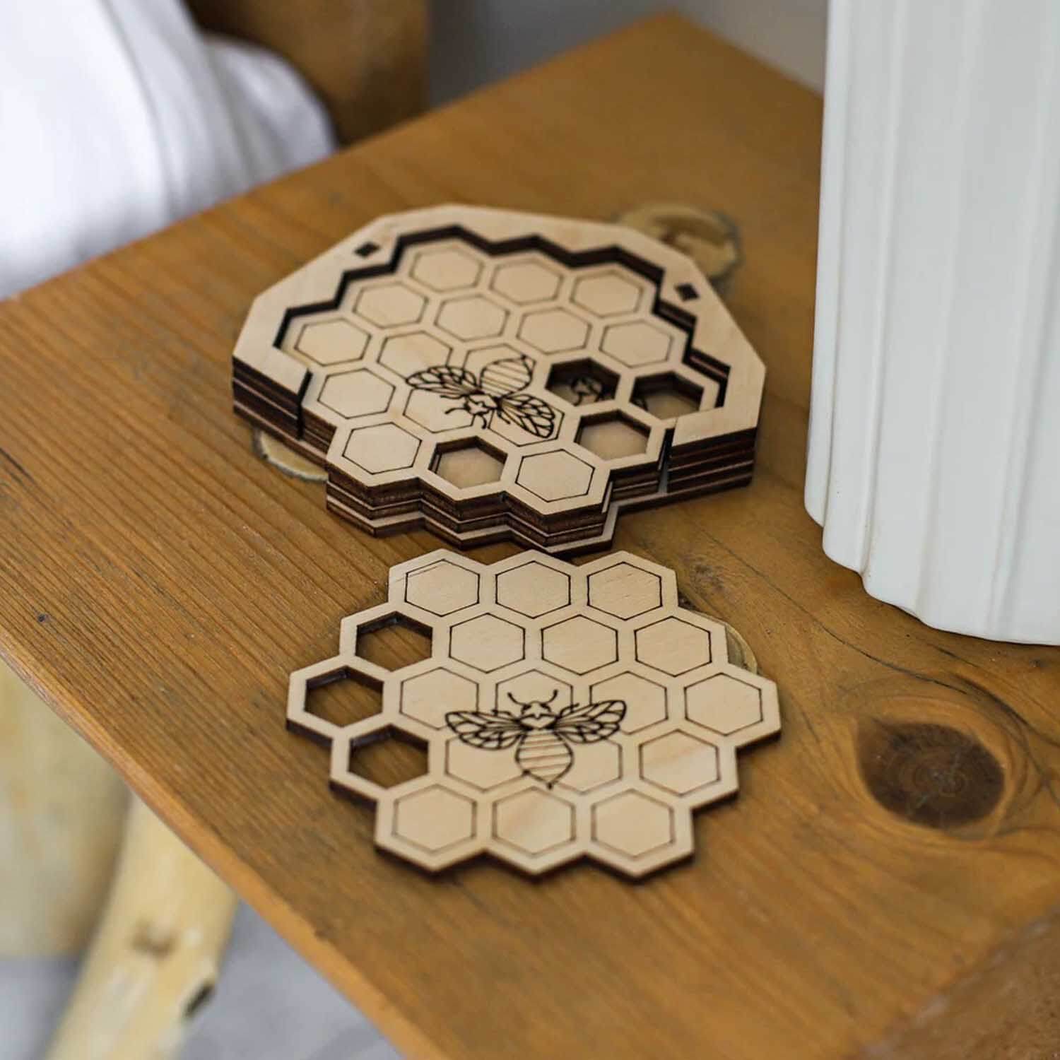 Premium HoneyBee Design Coasters for Tea, Coffee & Cold Drinks Set of 4