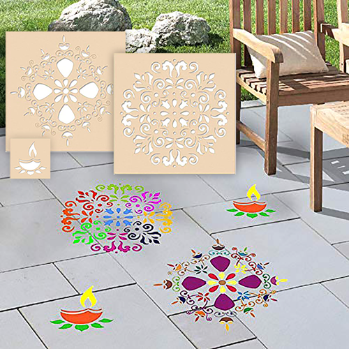 DIY Rangoli - 2 Wooden Stencils for Diwali and Diya Stencil