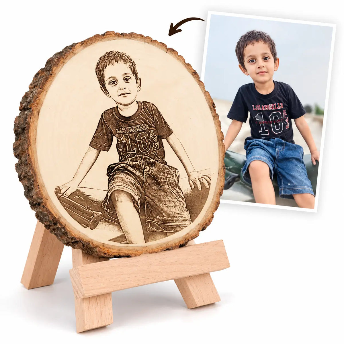 Personalized Natural Wooden Slice Photo Frame with Wood Stand