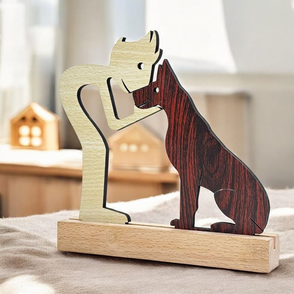 Boy with Puppy Premium Wooden Sculpture For Pet Lover