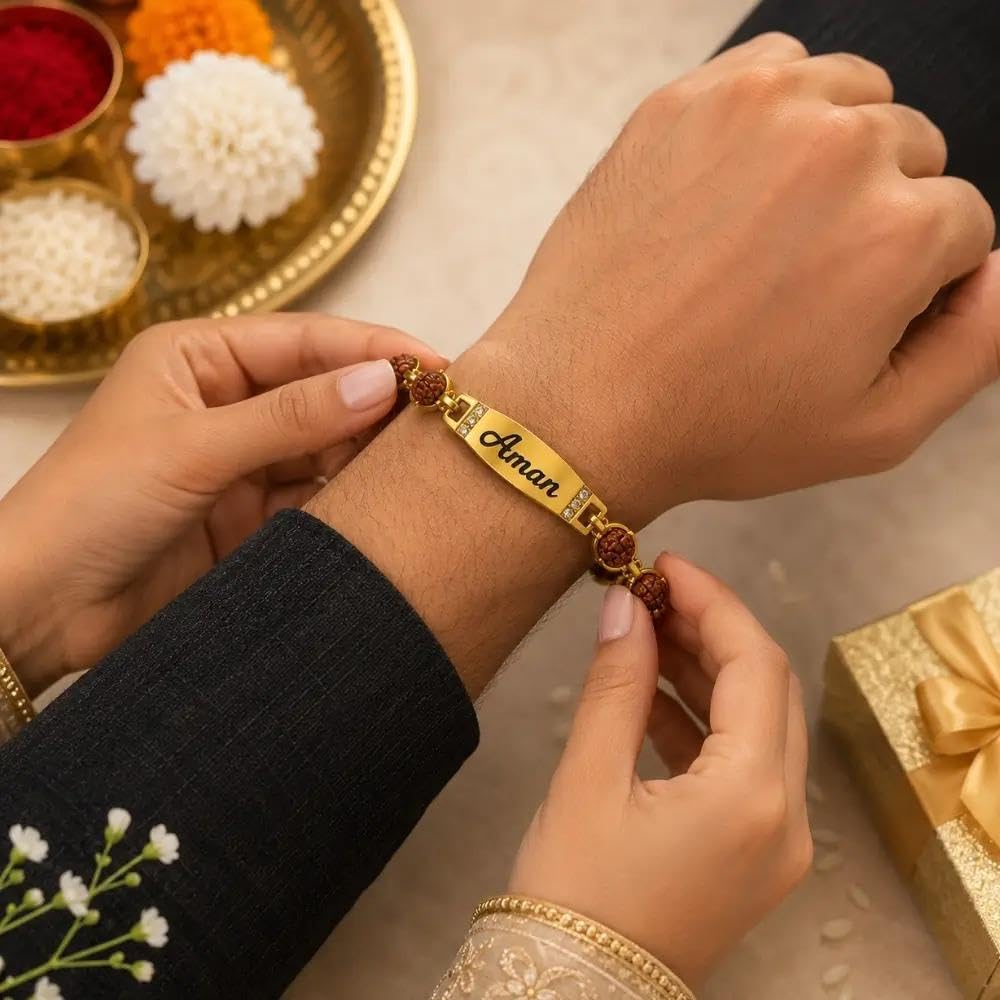 Incredible Personalized Metal Name Rakhi for Brother .