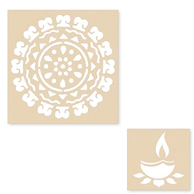 DIY Flower Rangoli - Border Rangoli Stencil with Diya