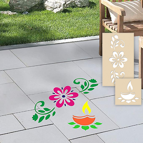 Floral Floor Rangoli - Wood Stencils Small Design