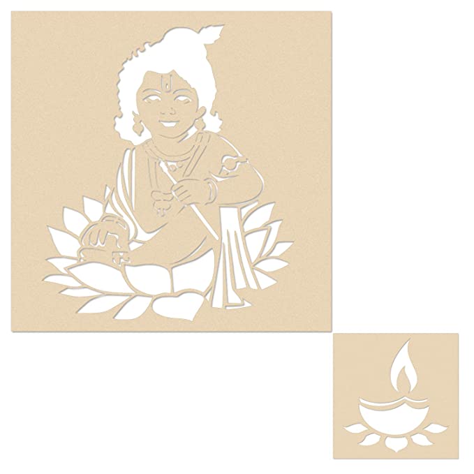 Krishan Rangoli Stencils Design for Floor Decoration with Diya
