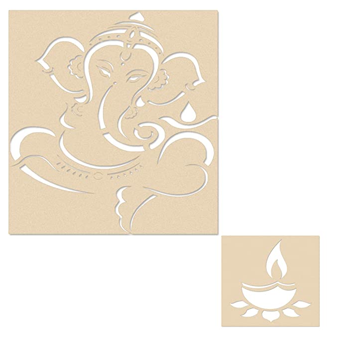 Ganesh Wooden Rangoli Diwali Stencil with 6 Rangoli Colors