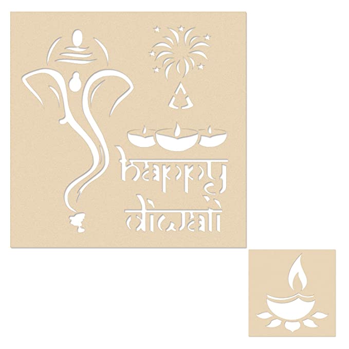 Wooden Rangoli Stencils - Ganpati and Happy Diwali Set