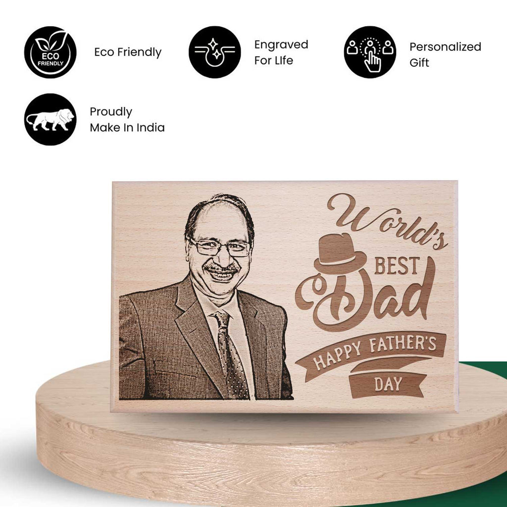 Unique World's Best Dad Wooden Photo Frame Gift for Men (6x4 Inches)