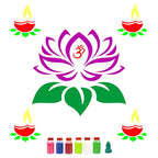 Combo of 2 Rangoli Stencils - Diya and Lotus Stencil for Rangoli