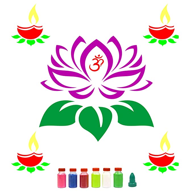 Combo of 2 Rangoli Stencils - Diya and Lotus Stencil for Rangoli