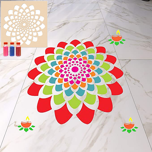 DIY Rangoli Stencils - MDF Stencil with Six Rangoli Colors