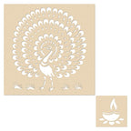 Peacock Rangoli Design - Wood Rangoli Stencil with Diya