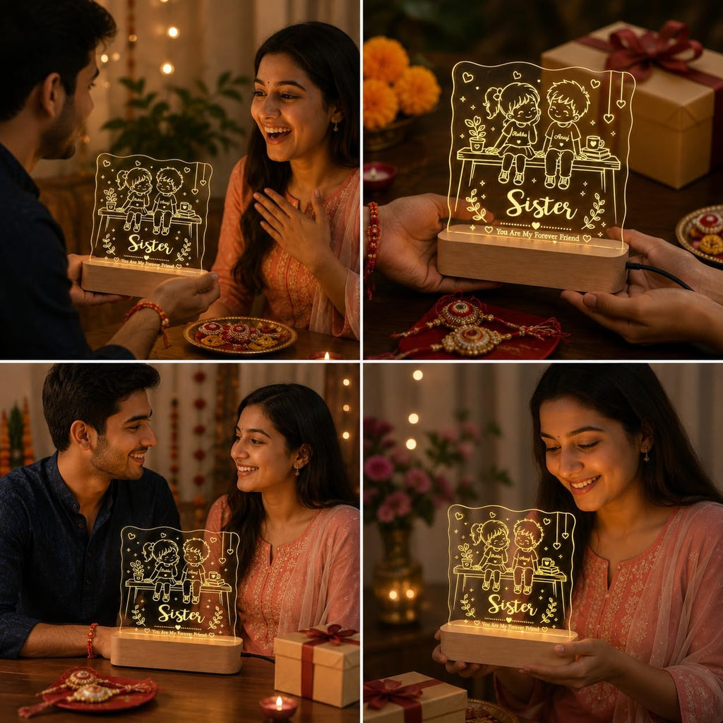 Personalized BroSis Acrylic LED Lamp – Custom Brother Sister Name Engraved Light