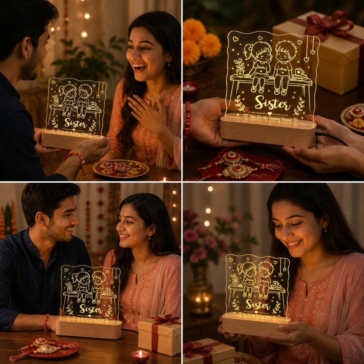 Personalized BroSis Acrylic LED Lamp – Custom Brother Sister Name Engraved Light