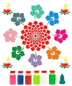 Flower With Diya Rangoli Stencils with Six Rangoli Colors