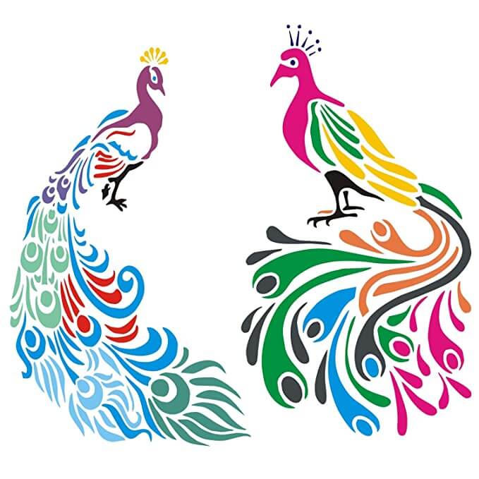 Peacock Rangoli Stencil Floor Decoration with Six Rangoli Colors