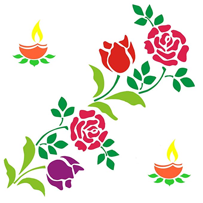 DIY Floral Wooden Rangoli Decoration Stencils Small